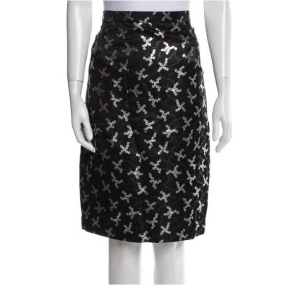 Escada Dresses & Skirts - Escada Sequin Print Brocade Pencil Skirt Black Silver Silk Blend